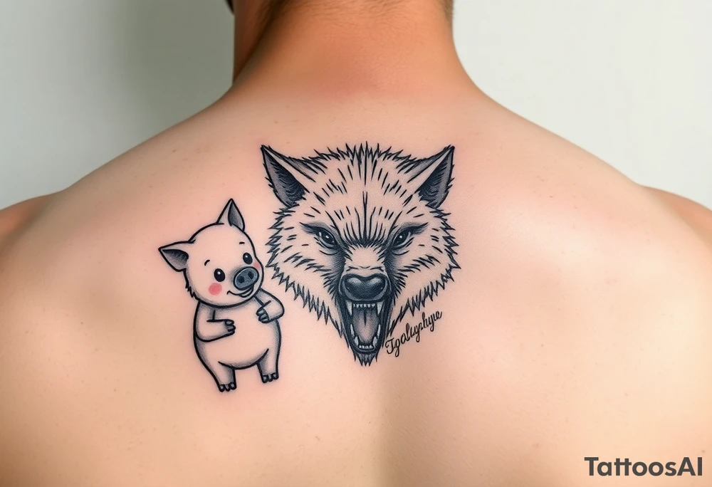 Three little pigs nursery rhyme with big bad wolf tattoo idea