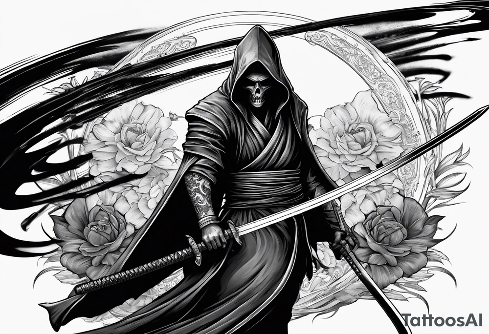 katana with grim reaper tattoo idea