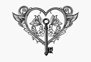 heart shaped antique key with the two teeth being the alphabetical letter RA tattoo idea