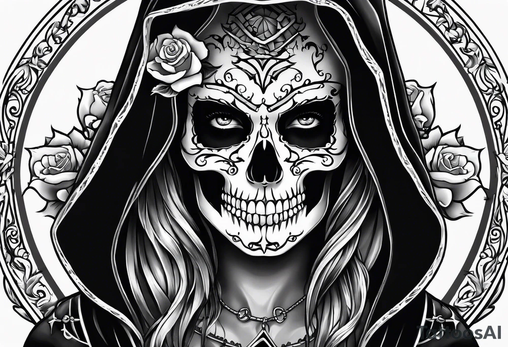 lady skeleton grim reaper tattoo idea