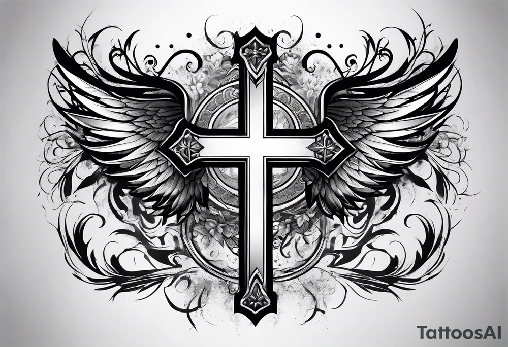 cross and wings tattoo idea