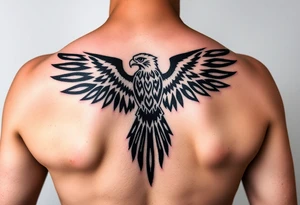 tribal hawk silhouette on below of knee cap tattoo idea