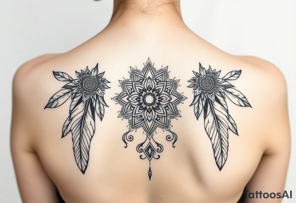 spiritual feathers ornamental mandala shaman tattoo idea