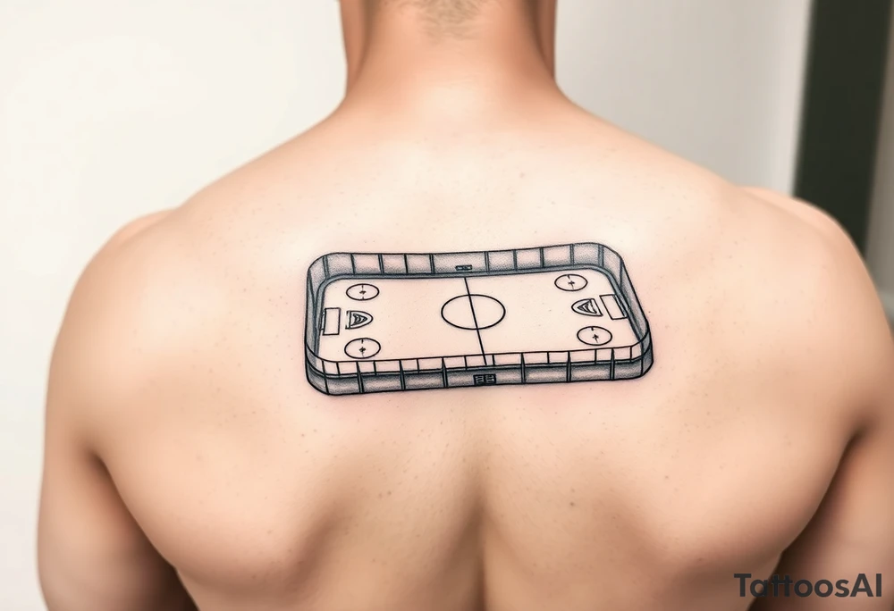 Ice hockey rink on leg back ikr tattoo idea