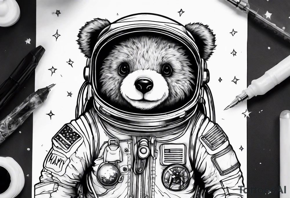 Teddy bear astronaut Lily galaxy tattoo idea