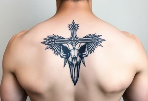 Leviathan cross etched on the skull of a raven tattoo idea