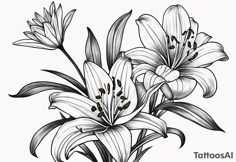 Lily & aster birth flower with stem tattoo idea