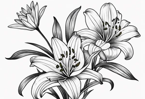 Lily & aster birth flower with stem tattoo idea