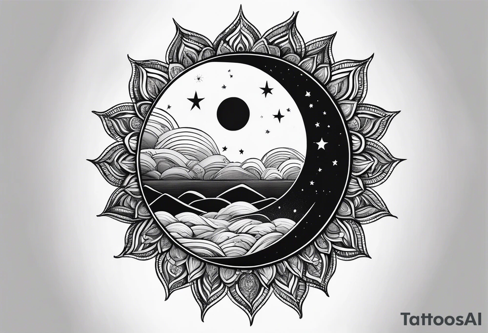 The sun covering half of the moon tattoo idea