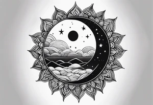 The sun covering half of the moon tattoo idea