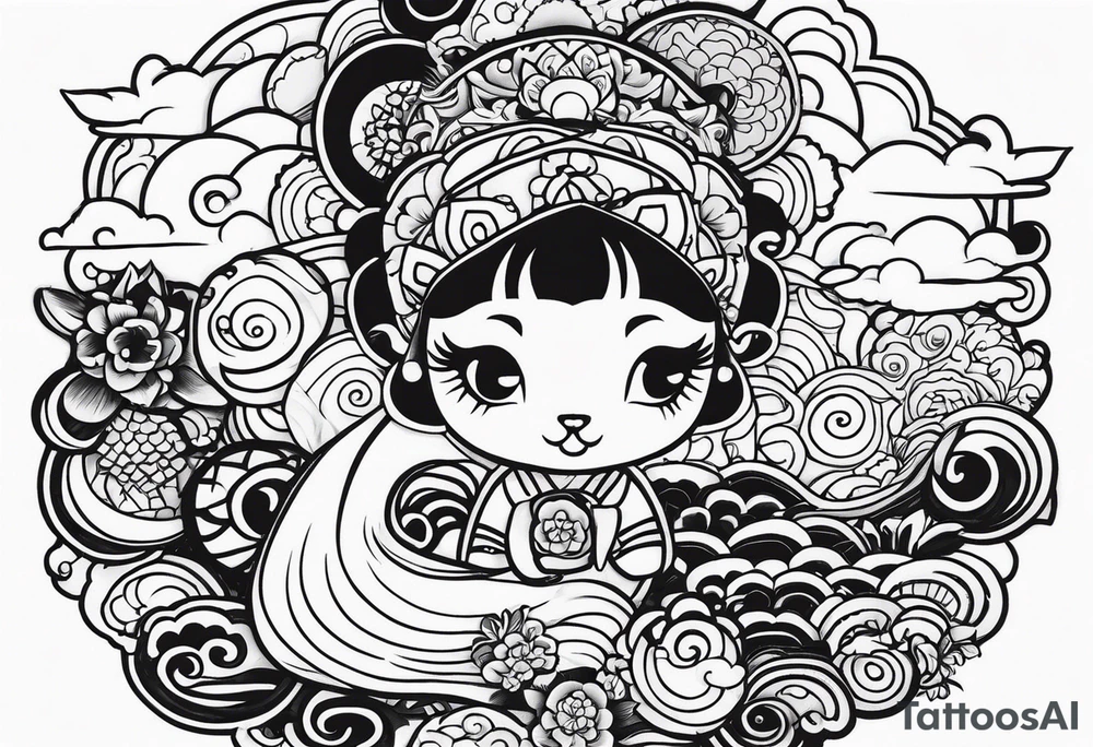 Japanise patch work tattoo black and white tattoo idea