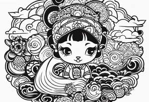 Japanise patch work tattoo black and white tattoo idea