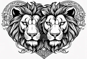 twin lion head shaped like a heart tattoo idea