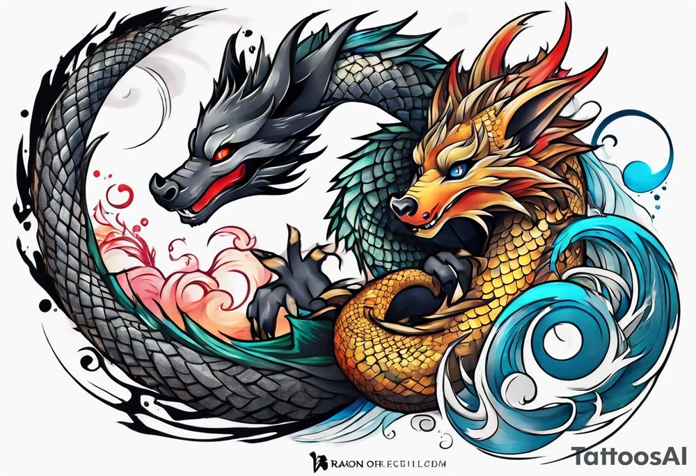 Dragon and raccoon spiral shoulder tattoo idea