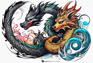 Dragon and raccoon spiral shoulder tattoo idea