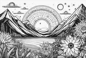 sun orbiting plantets in cosomos with starts in background tattoo idea