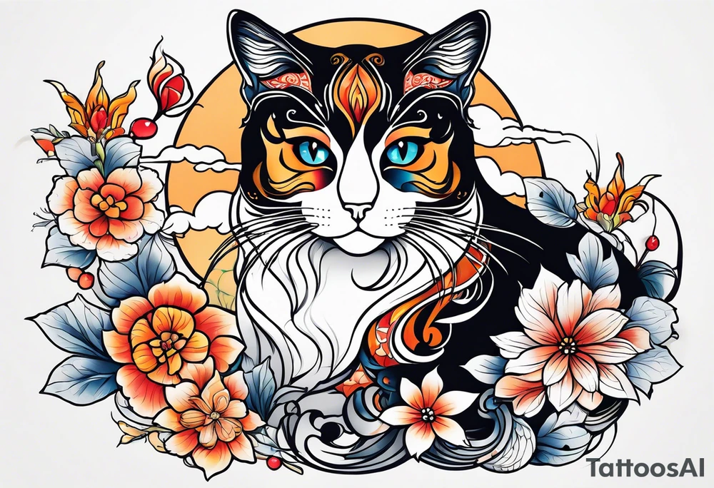 calico cat with no harsh lines tattoo idea