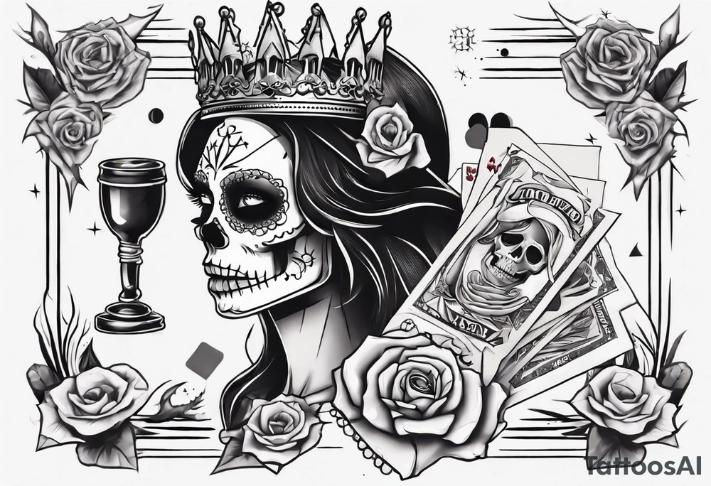 santa la muerta with money and crown
on the card tattoo idea