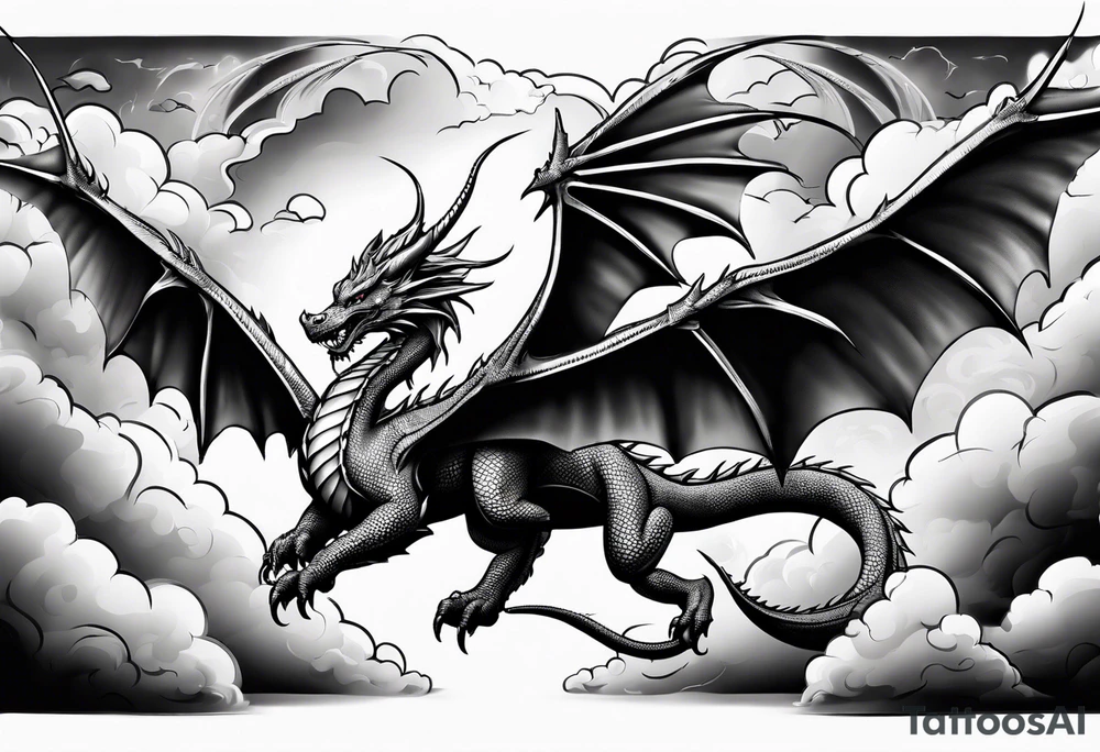 Dragon flying vertically through clouds tattoo idea