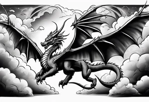 Dragon flying vertically through clouds tattoo idea