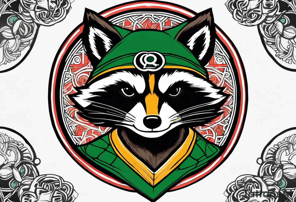 Rocket raccoon with a Glasgow Celtic football club jersey on tattoo idea