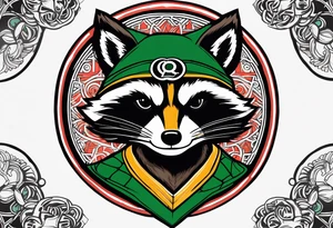 Rocket raccoon with a Glasgow Celtic football club jersey on tattoo idea