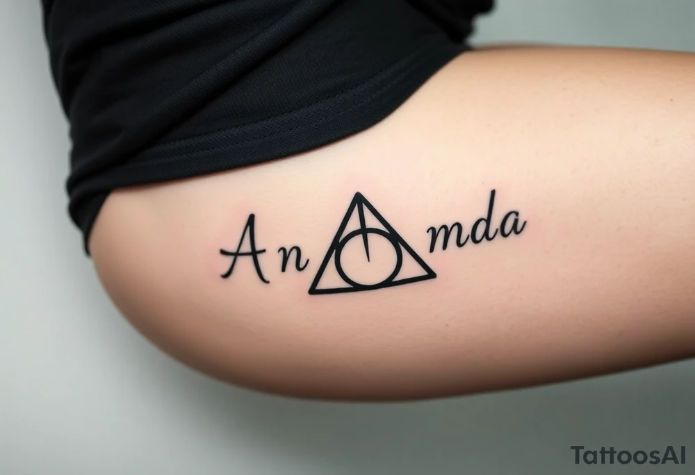 Name Amanda with Harry Potter deathly hallows tattoo idea