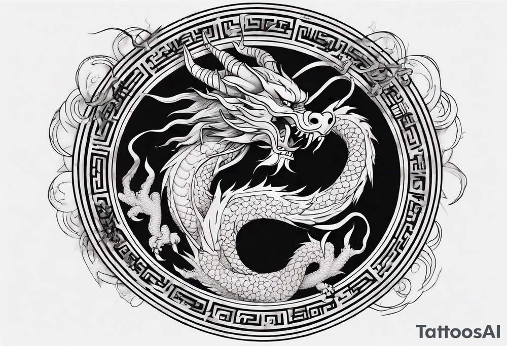 Chinese dragon in a circular shape with "02.03" written on its skin tattoo idea