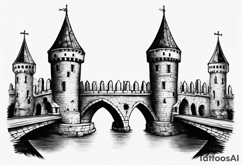 a short, completely horizontal bridge linking the top of two medieval towers together tattoo idea