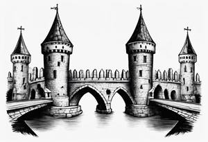 a short, completely horizontal bridge linking the top of two medieval towers together tattoo idea