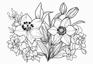 Larkspur and narcissus flowers tattoo idea