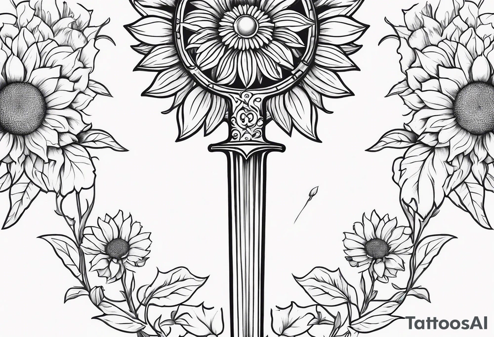 simple sword with sunflowers and vines covering it tattoo idea