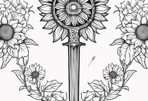 simple sword with sunflowers and vines covering it tattoo idea