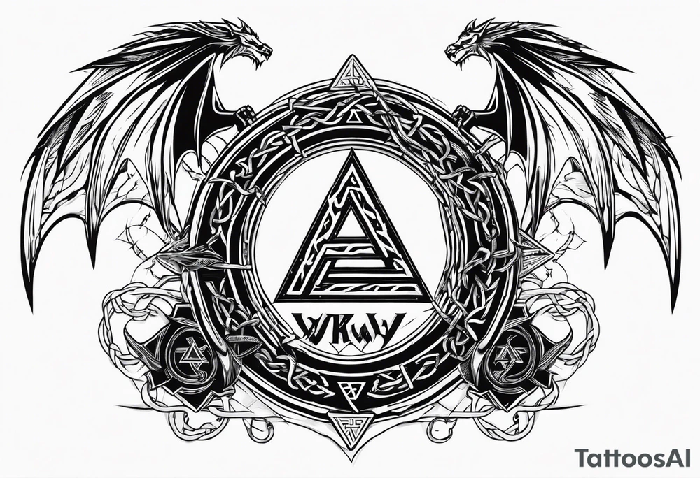 Valhalla sword shield axe barbed wire chains valknut fire dragon tattoo idea Valhalla sword shield axe barbed wire chains valknut fire dragon tattoo idea