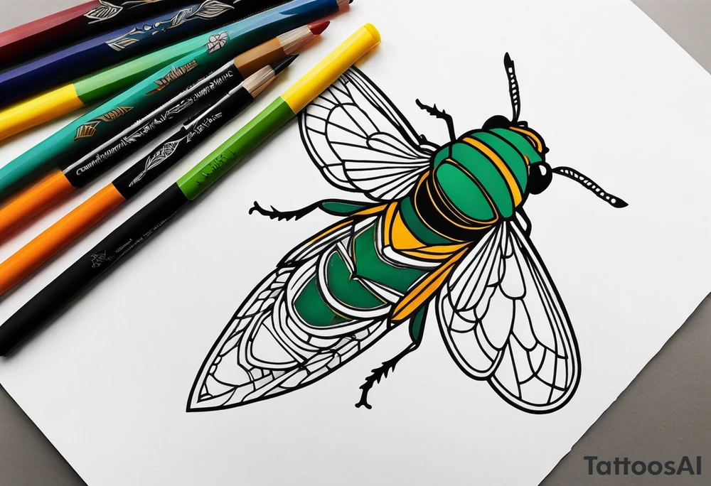Full arm sleeve cicada tattoo idea