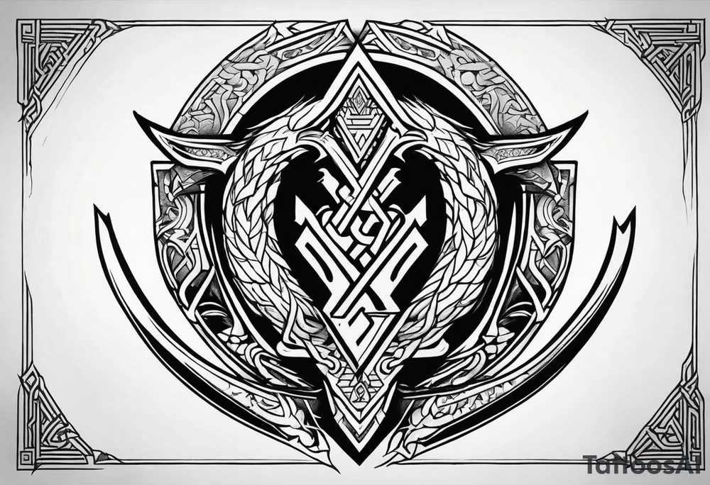 Valhalla sword shield dragon axe Valknut tattoo idea