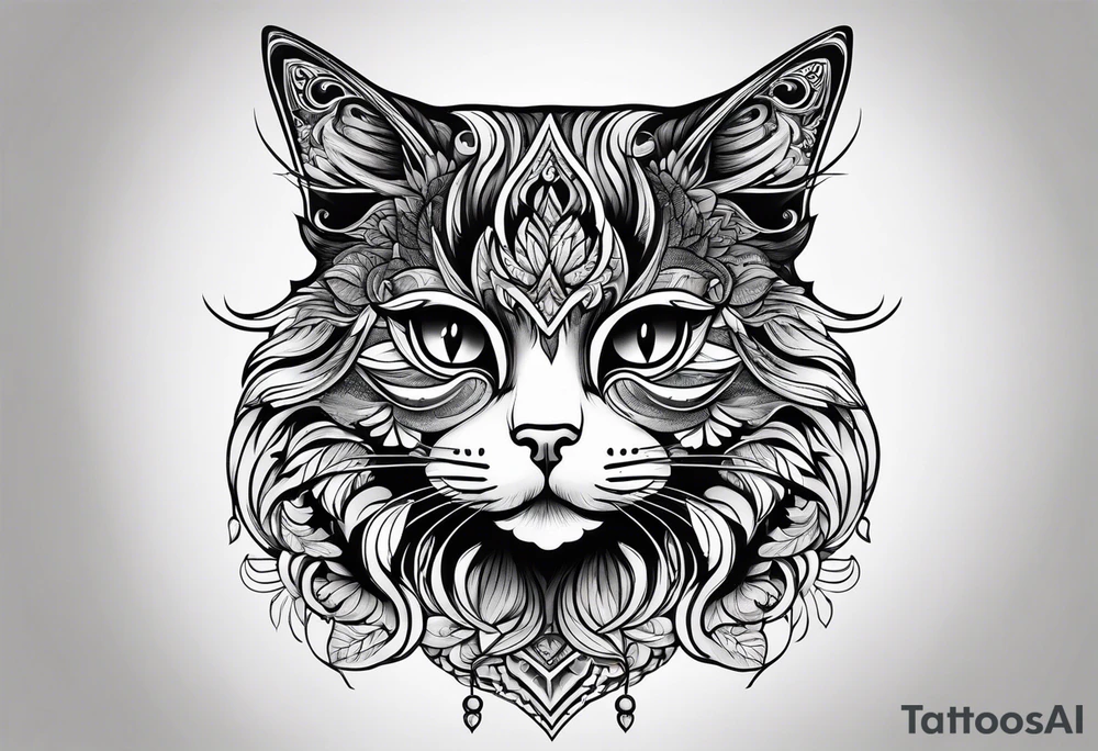 small black  house cat tattoo idea