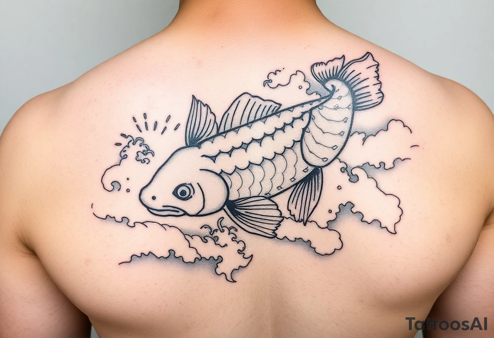 traditional koi fish swimming upstream through turbulent waves tattoo idea