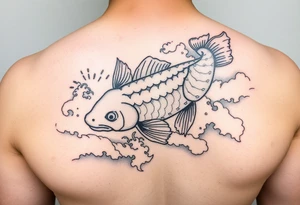 traditional koi fish swimming upstream through turbulent waves tattoo idea