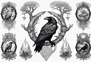 odin's ravens sitting on yggdrasil tattoo idea