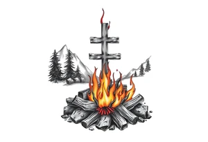 Campfire with cross include the great outdoors and night sky make sure cross doesn't look like it is on fire tattoo idea