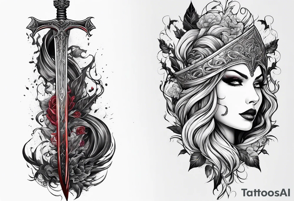 the goddess nemesis sword scary blood hell tattoo idea
