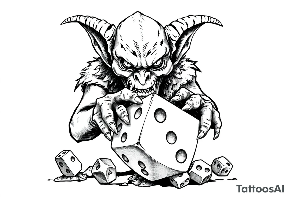 American traditional style goblin rolling dice tattoo idea