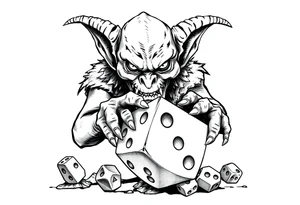 American traditional style goblin rolling dice tattoo idea