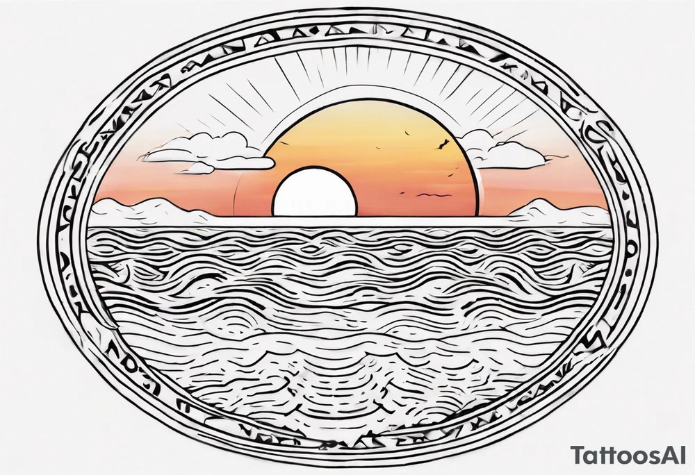 Outline of sunset on sea with a word yes tattoo idea
