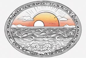 Outline of sunset on sea with a word yes tattoo idea