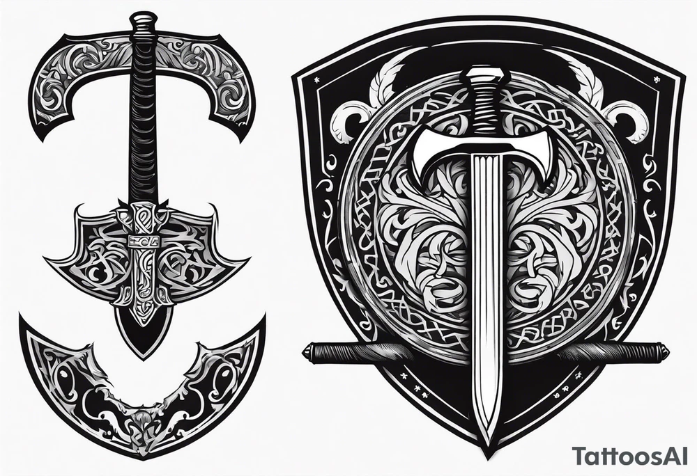 Valhalla shield  sword axe tattoo idea