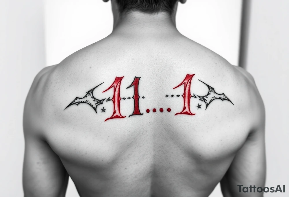 Numbers 11.1 in red ink tattoo idea