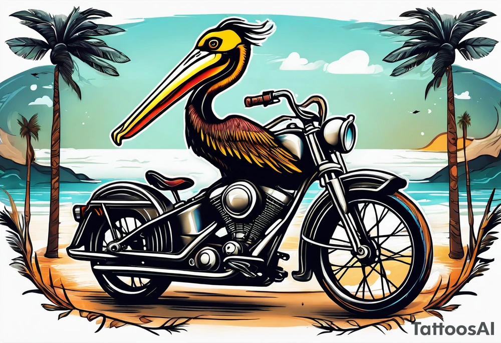 pelican riding a bicycle tattoo idea