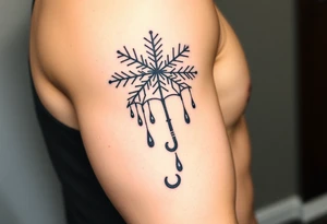 A snowflake melting and turning into rain drops and the rain drops cascading over and umbrella tattoo idea